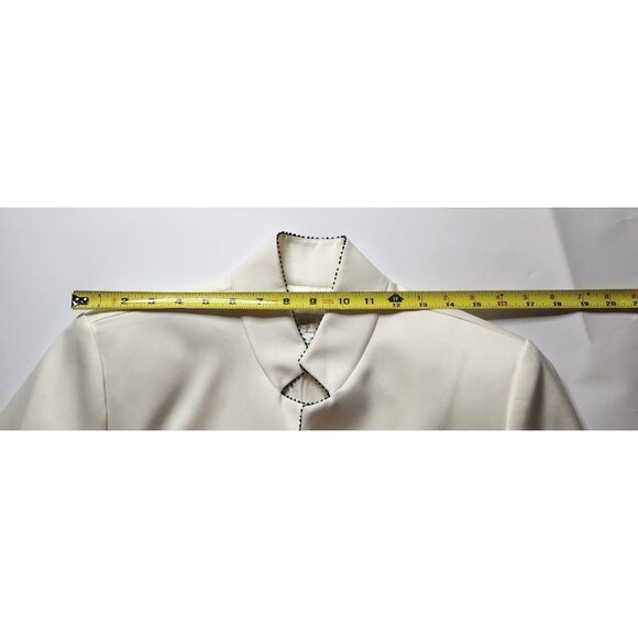 White Blazer Jacket Sandra Darren Womens Lined black Trim Sz 12 party dressy - Picture 3 of 5